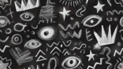 Pencil and charcoal shapes and lines seamless pattern.