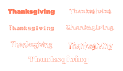 Thanksgiving outlined typography in light orange on a transparent background, minimalist holiday text design for invitations, cards, banners, posters and seasonal graphics.