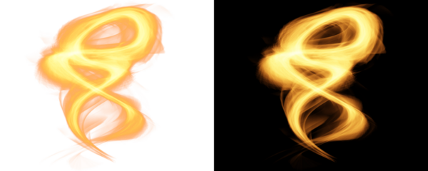 Abstract fiery swirl on white and black background, creating a dynamic and eyecatching design element