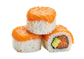 Isolated stack of salmon sushi rolls, Asian Japanese cuisine for restaurant menu and catering