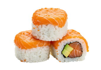Isolated stack of salmon sushi rolls, Asian Japanese cuisine for restaurant menu and catering