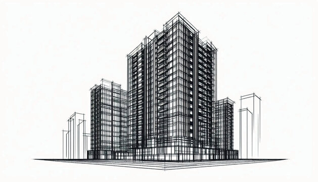 High rise abstract building sketch. Architecture