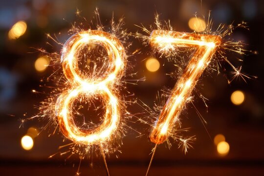 Sparkler Numbers 8 and 7 Illuminating Celebration Atmosphere - Powered by Adobe