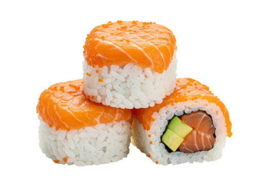 Isolated stack of salmon sushi rolls, Asian Japanese cuisine for restaurant menu and catering