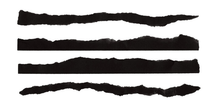 Four torn black paper edges with rough textures isolated on transparent background - Powered by Adobe