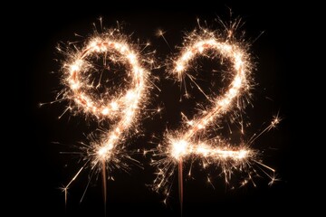Glittering Number Nine Two with Sparklers Against Dark Backdrop