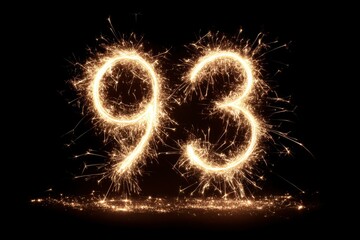 Sparkling Fireworks Display Forming the Number 93 on Black Background