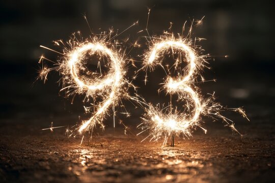 Sparkling Number 93 Created with Fireworks on Dark Background