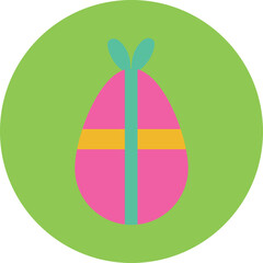 Pink Easter Egg with Yellow Ribbon Bow Tied with Teal Ribbons Inside a Green Circle on a Transparent Background