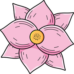Pink Flower With Yellow Center Isolated On Transparent Background Simple Drawing Botanical Element Floral Decoration And Nature Beauty