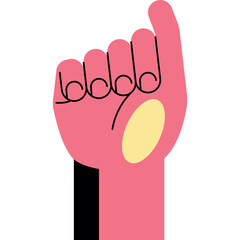Pink Hand Gesture Sign Language Letter A Illustration With Yellow Oval Shape On Palm And Dark Shadow On White Background Detailed Vector Art