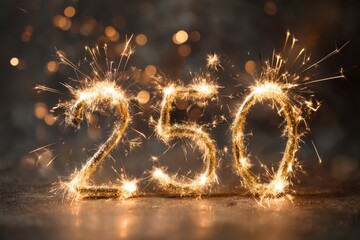 Sparkling Number 250 Created with Fireworks for Celebration Background