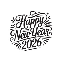 Happy New Year 2026 Hand Lettering Vector