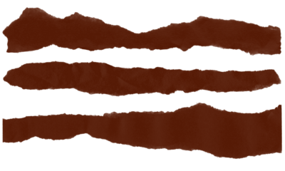 Three brown torn paper strips with rough edges isolated on transparent background