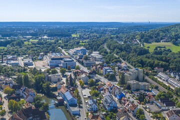 Die mittelfränkische Stadt Lauf an der Pegnitz im Nürnberger Land aus der Vogelperspektive