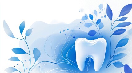 Healthy smile emerges in a serene dental setting with blue botanical accents creating a sense of calm