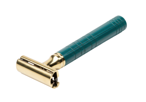 Isolated metallic double edge safety razor, grooming equipment for wet shaving, modern design