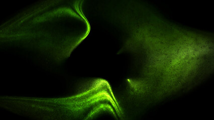 Fototapeta premium Abstract dark neon green glowing wave and light particles with grunge texture on a black background, perfect for futuristic technology wallpaper or modern presentation
