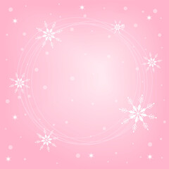 Pink Background Wallpaper With Circle Frame And Sparkling Snowflakes In Christmas Winter Season