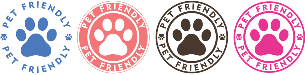 Set of colorful pet friendly icons paw print in a circle vector illustration for pet-related businesses and services
