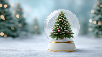 A Christmas tree is inside a glass globe