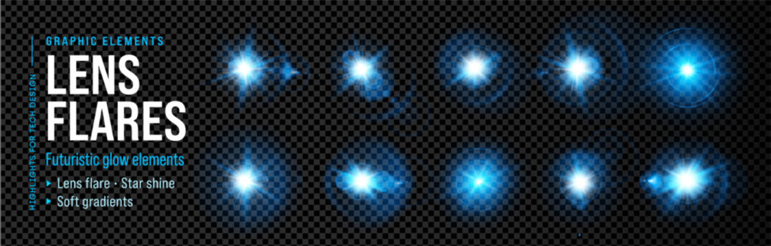 Lens flare light blue with sparkle effect ray and background glow flash burst. Camera shine star with sun glare spark explosion and spotlight bright radiance.