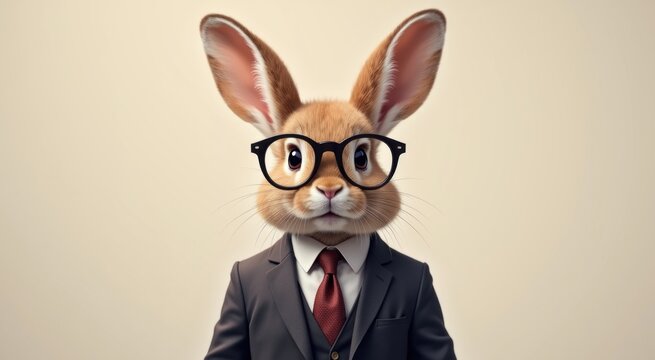 Rabbit wearing glasses and a suit with a tie animal background