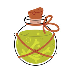 Potion Bottle and Glass Flask with Cork Vector Illustration