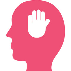 Pink Silhouette Head with White Hand Inside Symbolizing Mental Block or Stop Thought Concept Isolated on Transparent Background Clean Graphic Design Illustration