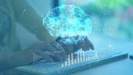 woman use laptop Artificial intelligence Electronic brain AI. Digital mind 3D Brain illustration. Electronic Neural connections data analysis network structure animation cyber brain	 - Powered by Adobe