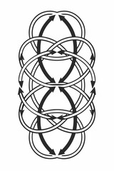 Minimilist circular arrow pattern with alternating line thickness in a vertical arrangement symmetrical design vector