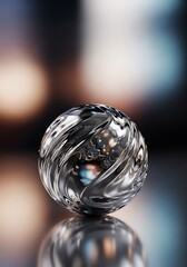 Chrome Sphere with an Abstract Swirling Pattern on a Blurred Background