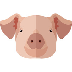 Pink Pig Face With Large Ears And Dark Eyes Against A Transparent White Background Digital Art Illustration
