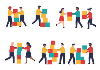 People building with blocks