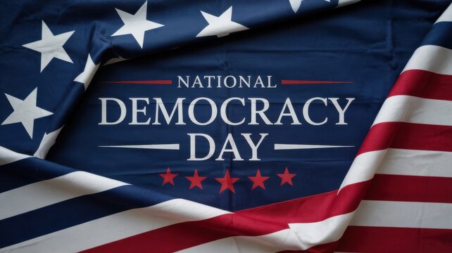A flag for the national holiday with the title “DEMOCRACY DAY" in the center.