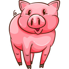 Cute Pink Cartoon Pig Standing Proudly with a Happy Expression and Swirly Tail on a Transparent Background