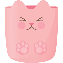 Cute Pink Cat Shaped Container With Closed Eyes And Paws Detail Transparent Background