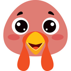 Cute Pink Cartoon Turkey Face With Big Eyes Orange Beak and Pink Cheeks Transparent Background
