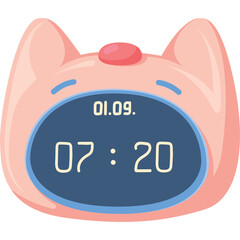 Cute Pink Cat Shaped Digital Alarm Clock Showing 07 20 Time With A Transparent Background