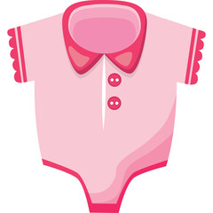 Cute Pink Baby Bodysuit With Red Collar And Buttons For Girls Isolated On Transparent Background