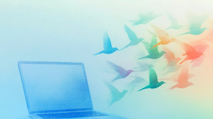 When creativity takes flight from the digital world into reality, birds of vibrant color rise from a laptop