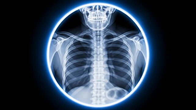 Chest X-ray Image with Neon Blue Circle Diagnostic Tool for Medical Examination