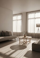 Minimalistic interior design with natural light in a modern living room