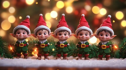 Adorable elves on vibrant backdrop