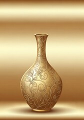 Ornate golden vase with intricate floral patterns on a seamless gradient