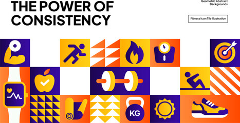 Dynamic Health and Fitness Icon Pattern - Vibrant Workout Grid Background for Sports and Gym Promotion