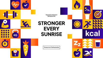 Vibrant Exercise Icon Pattern Background - Modern Fitness Grid Design for Gym and Wellness Media