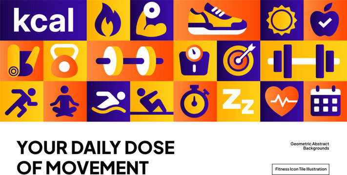 Modern Workout Icon Grid Design - Bright Fitness and Health Pattern Background for Active Lifestyle Branding