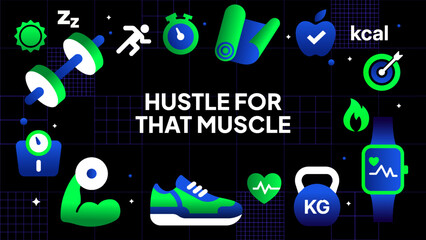 Modern Fitness and Workout Icon Background - Vibrant Health Grid Pattern for Gym and Lifestyle Branding