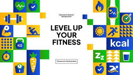 Dynamic Health and Workout Icon Grid - Vibrant Fitness Pattern Background for Active Branding